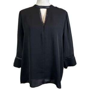Reiss Kris Chiffon Top Black with Peekaboo Neck‎ Cutout Silky Elegant Size 10
